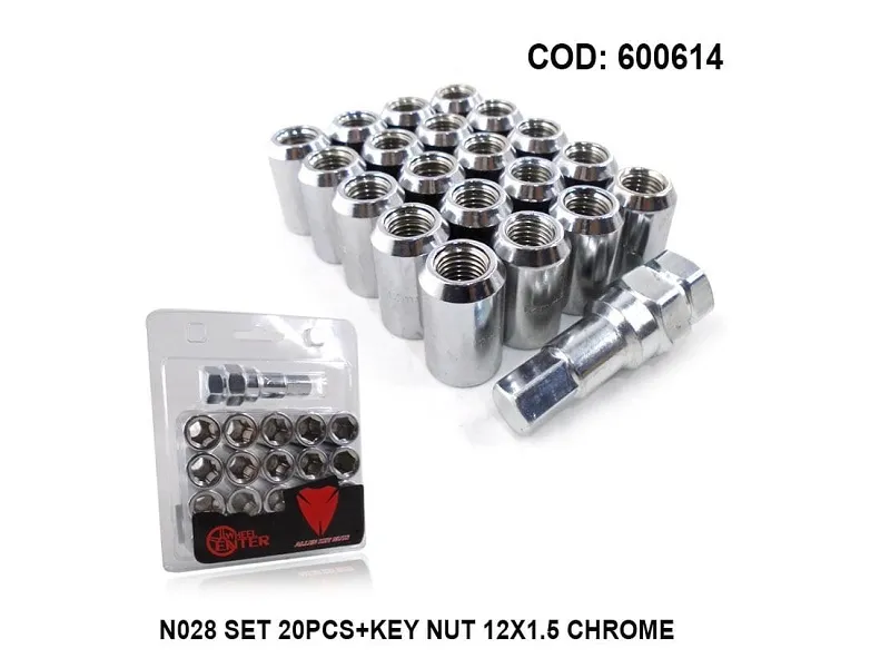 N028 SET 20PCS+1 KEY NUT 12X1.5 CHROME