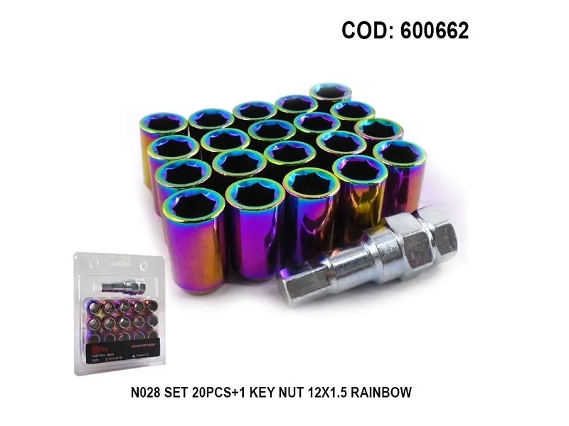 N028 SET 20PCS+1 KEY NUT 12X1.5 RAINBOW