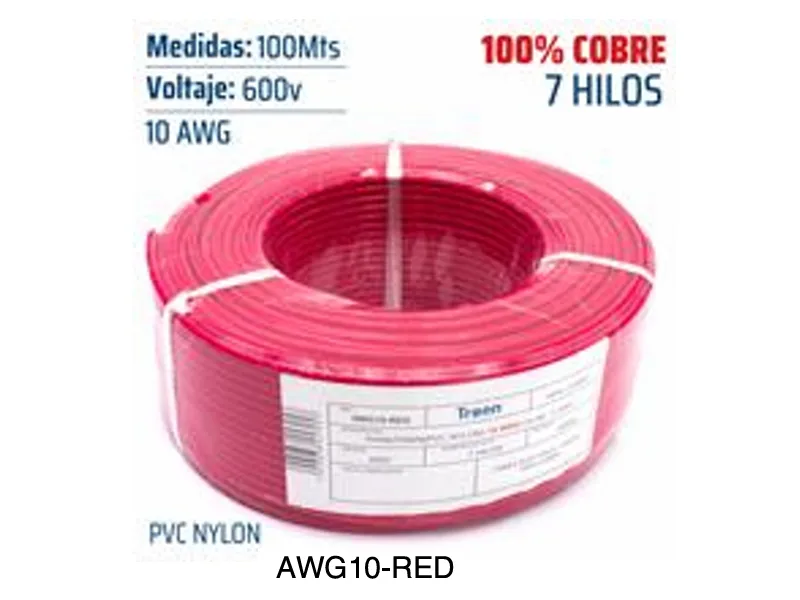 CABLE ELECTRICO THWN - #10 - 100M - ROJO  (COBRE )