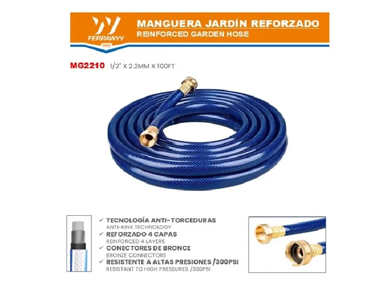 MANGUERA JARDIN 1/2" X 2.2MM X 100FT REFORZADO FERRAWYY
