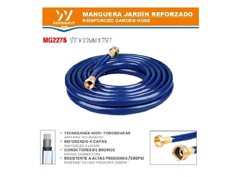 MANGUERA JARDIN 1/2" X 2.2MM X 75FT REFORZADO FERRAWYY