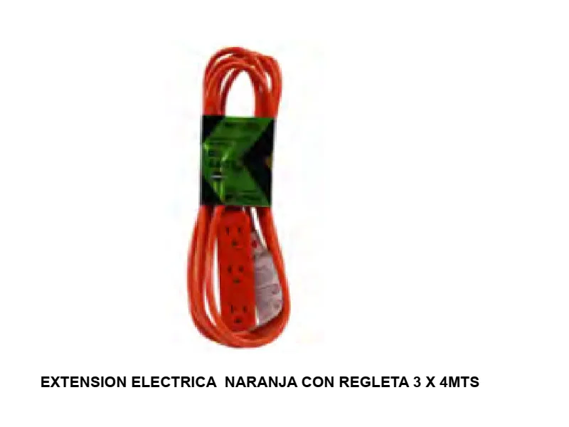 EXTENSION ELECTRICA  NARANJA CON REGLETA 3 X 4MTS