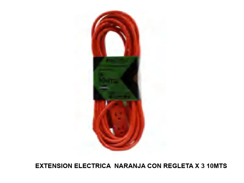 EXTENSION ELECTRICA  NARANJA CON REGLETA X 3 10MTS