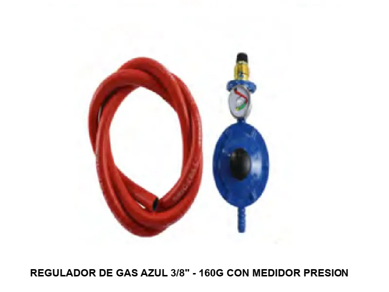 REGULADOR DE GAS AZUL 3/8" - 160G CON MEDIDOR PRESION