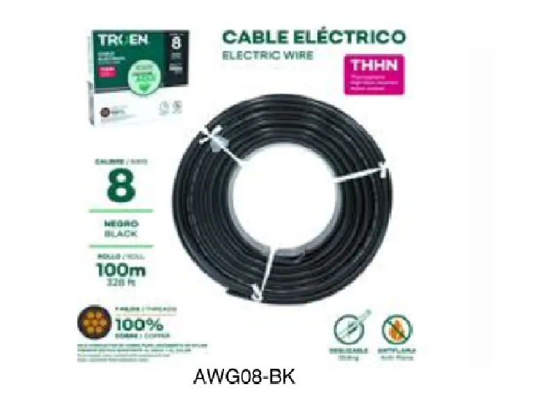 CABLE ELECTRICO THWN - # 8 - 100 M -NEGRO (COBRE)