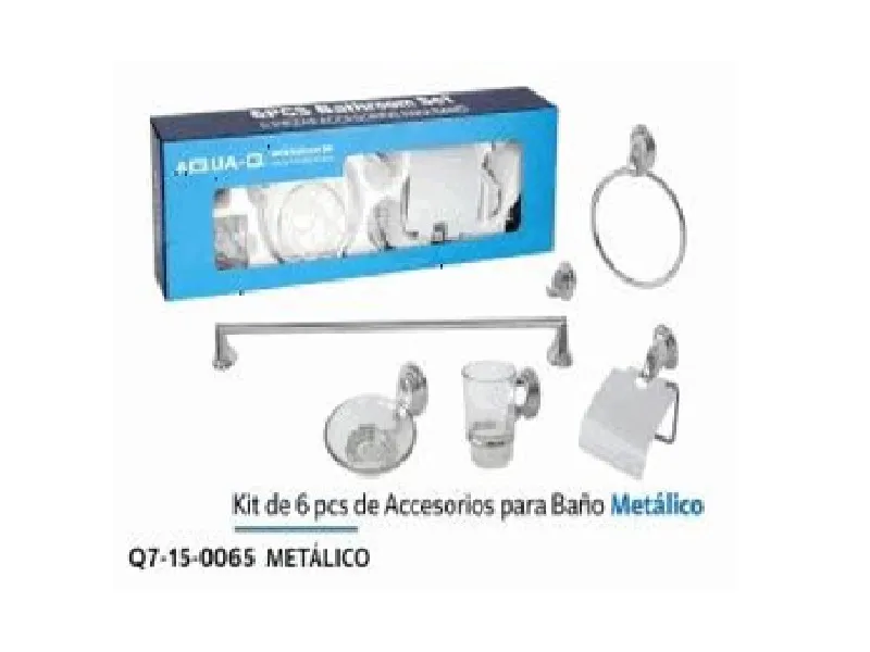 JGO. 6 PCS. ACCESORIOS METALICO PARA BAÑO-AQUA-Q(HERRAJES PARA BAÑO)