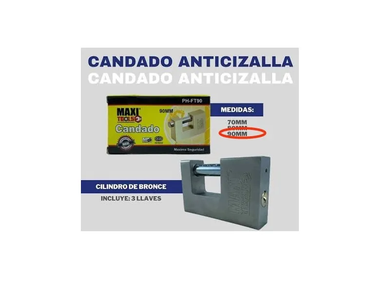CANDADO RECTANGULAR ANTICIZALLA 90 MM MARCA MAXI TOOL