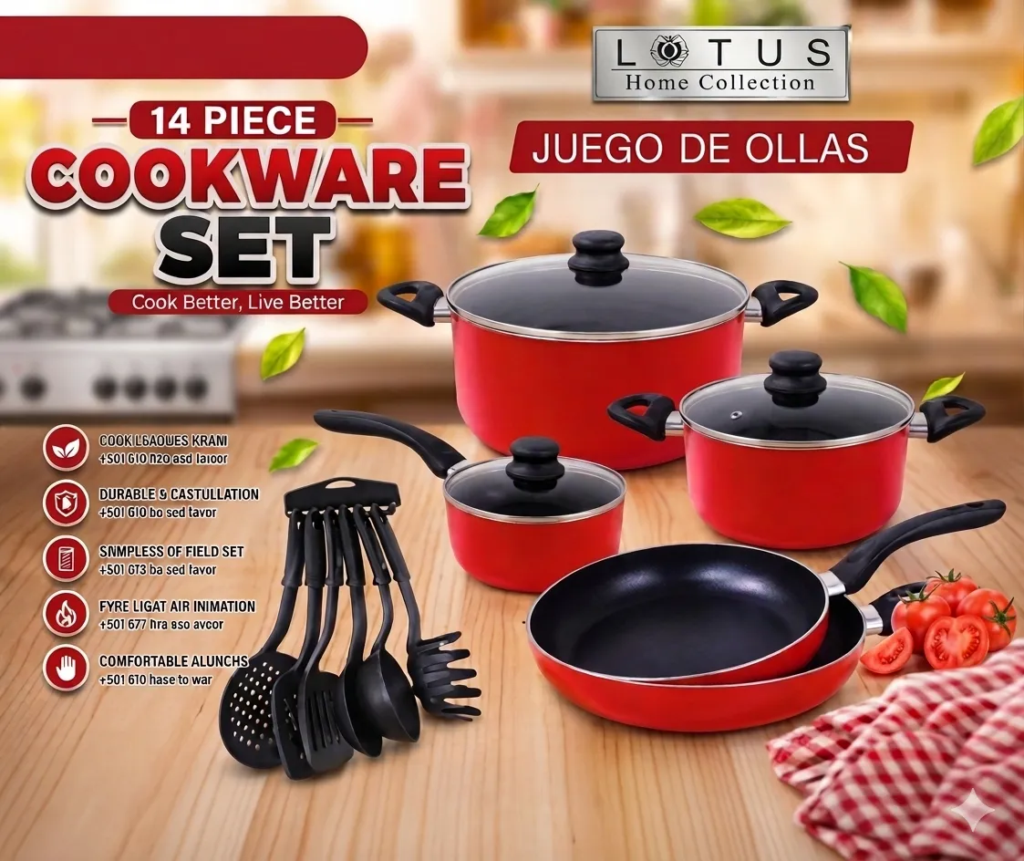 JUEGO DE OLLAS 14 PIEZAS COLOR ROJO