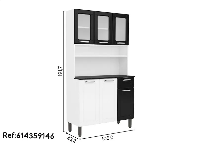 MUEBLE ORGANIZADO TIPO APARADOR PARA COCINA 3 MODULOS COLOR BLANCO Y NEGRO